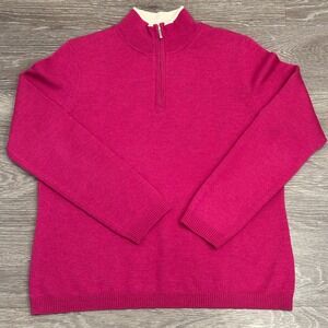 Brooks Brothers 346 XL Magenta 100% Merino Wool Quarter Zip Sweater Pink Preppy